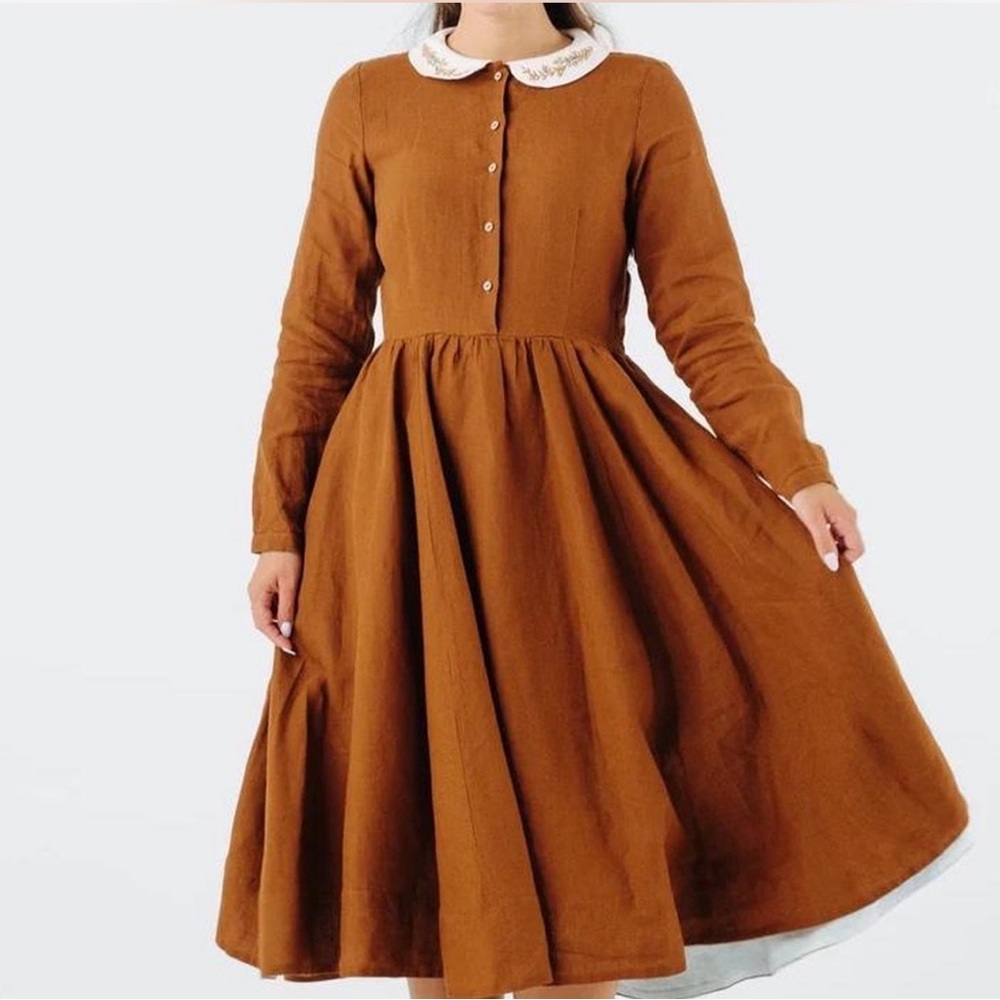 Son de Flor Brown Midi Dress with White Collar